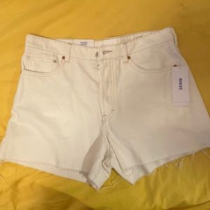 High waist off white denim shorts